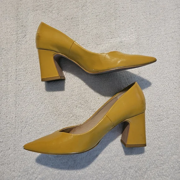 Zara Yellow Block Heels Size 9 Office Chunky Minimalist Retro Y2K Office Casual - Picture 3 of 10